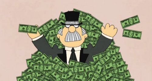 image from school house rock man with large grey mustache standing in pile of money