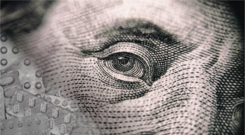 close up of ben franklin eye from 100 dollar bill
